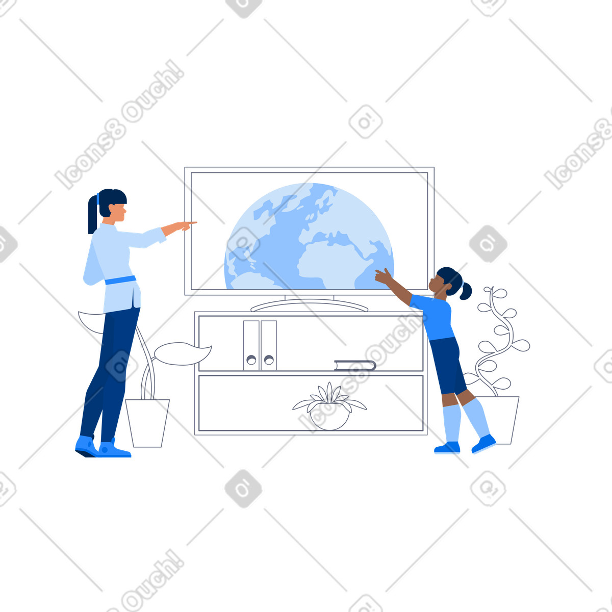 Ilustración Interactive geography lesson with teacher and student en estilo Urban a descargar en PNG y SVG