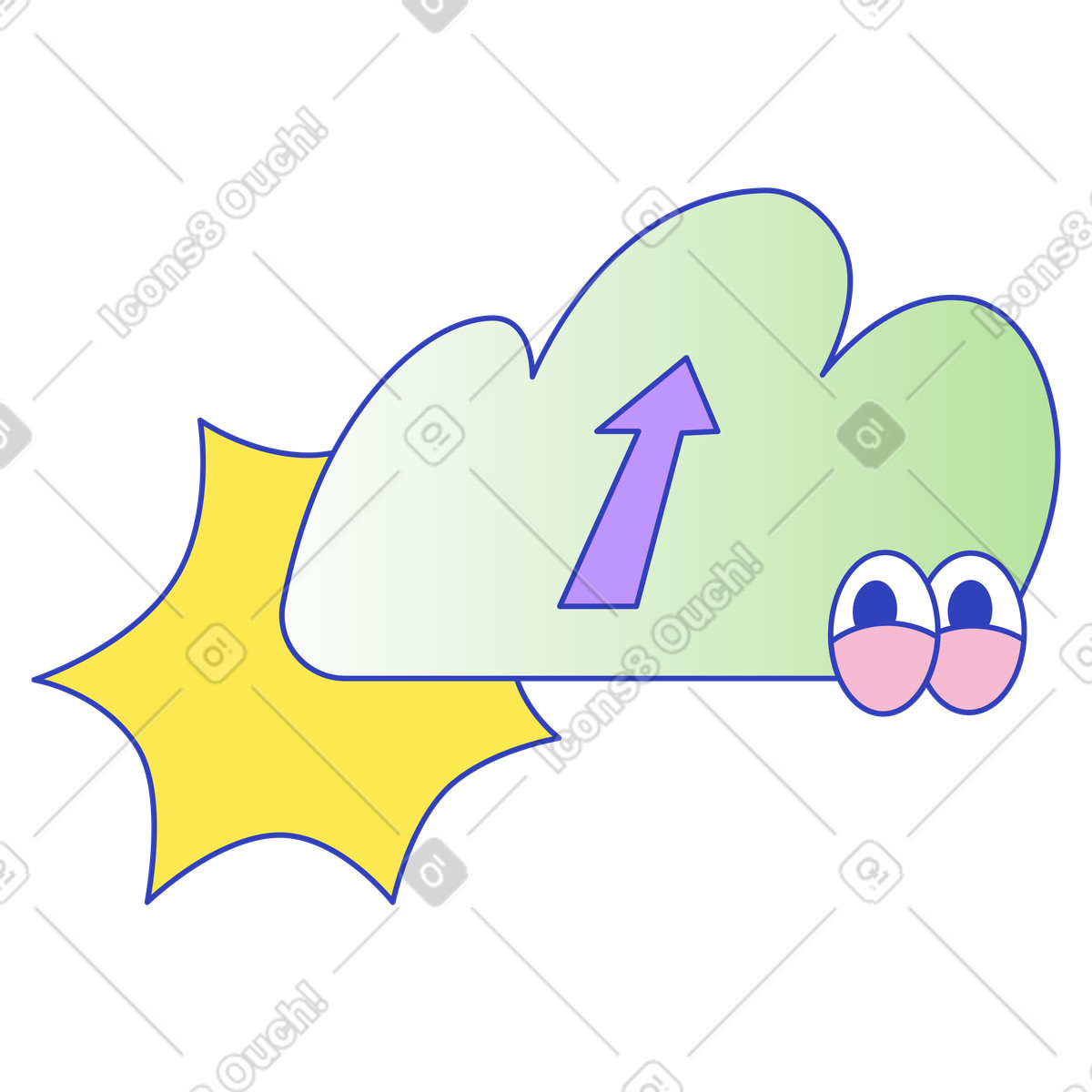 Cloud data upload, Cloud storage synchronization, Online backup process illustration in Eyeful style download in PNG, SVG