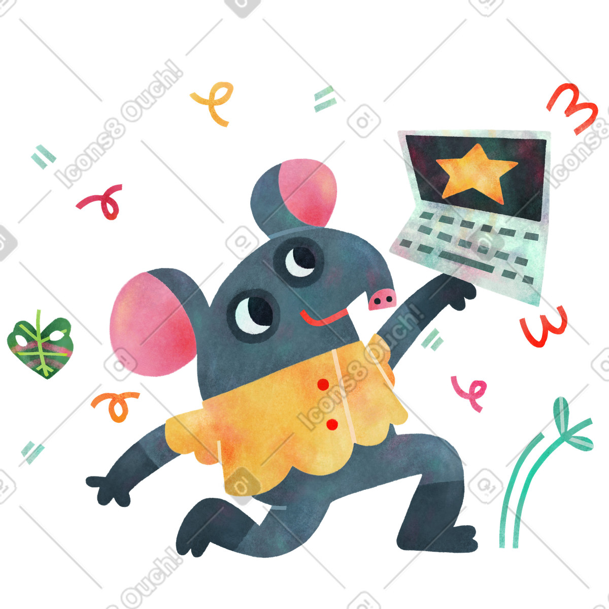 Ilustración El alegre tapir actualizó su computadora portátil en estilo Jungle a descargar en PNG y SVG