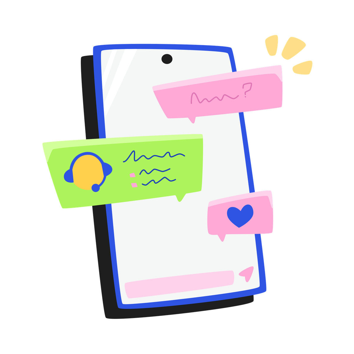 Bouncy 스타일의 Chat with a support operator on the phone 애니메이션 일러스트레이션 GIF, Lottie(JSON), AE로 다운로드