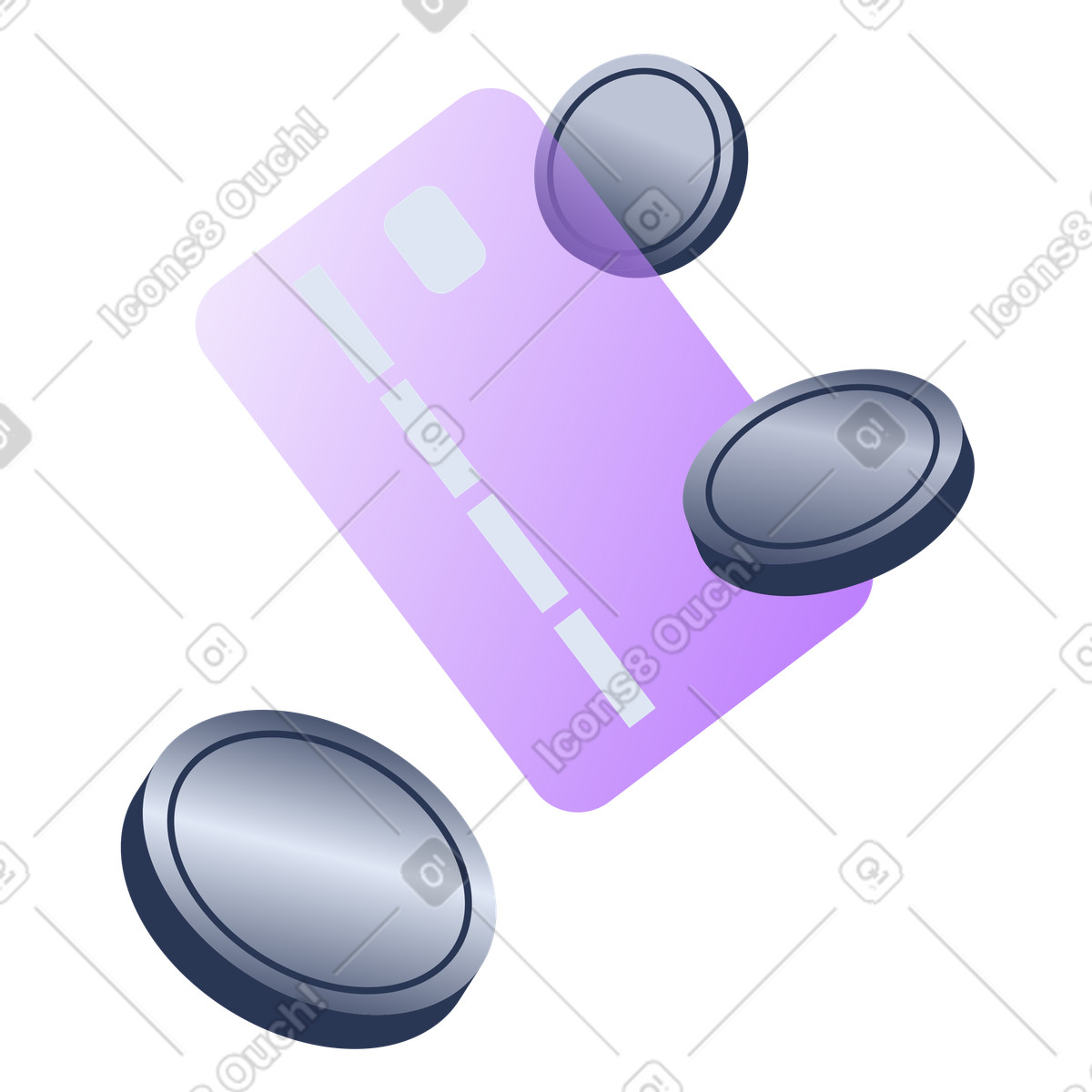 Lucent スタイルの 紫色の銀行カードと銀貨 のイラストをPNG、SVG形式でダウンロード