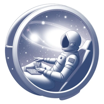 A space explorer is seated in the cockpit of a spacecraft. The astronaut is wearing a sleek, fitted space suit with a helmet that has a reflective visor. The cockpit is filled with various control panels and screens displaying data. The large viewport in front reveals a stunning view of several galaxies with swirling patterns and bright formations. The astronaut's posture suggests a sense of wonder as they gaze at the magnificent cosmic scene beyond the glass.
