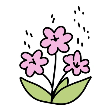 A cluster of "Mayflowers" with vibrant pink petals, showcasing their delicate blooms. The flowers are surrounded by lush green leaves, glistening with droplets of water from a gentle "rain shower." The drops are visibly falling from the sky, creating a serene atmosphere. The background features blurred hints of additional foliage, enhancing the focus on the flowers.