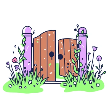 An old, rusty gate stands slightly ajar, revealing a glimpse of what lies beyond. The gate is adorned with intricate, weathered patterns that showcase its age. Surrounding the gate, a variety of wildflowers in different stages of bloom create a vibrant display of life, their stems bending gently in the breeze. The ground is dotted with lush green grass, intermingling with the colorful petals of the wildflowers. A few vines creep up the sides of the gate, adding to the sense of nature reclaiming this forgotten entrance.