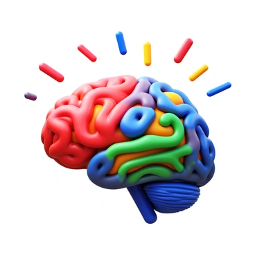 A human brain painted in vibrant colors, blending into an abstract art piece