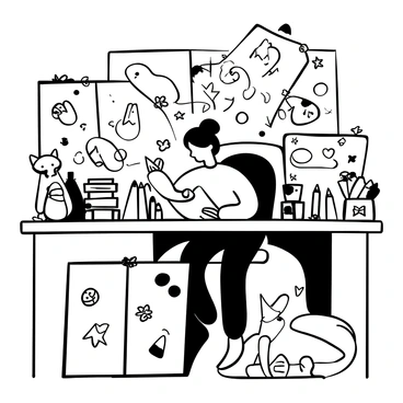 An illustrator drawing whimsical animals for a children's book