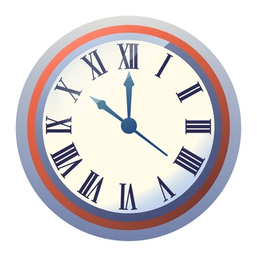 A vintage clock with a round, ornate wooden frame is centered in the image. The clock face is white with elegant black Roman numerals. Its hands are stuck at the twelve o'clock position, creating a clear depiction of midnight. The clock's surface is slightly tarnished, giving it an aged appearance. Shadowy reflections surround the clock, enhancing the feeling of stagnation. A subtle dusting of time-worn flecks is visible on the clock's glass cover, further emphasizing its vintage charm.