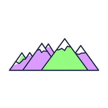 A series of triangular shapes arranged to create a minimalist mountain range. The largest triangle is positioned in the center, with two medium-sized triangles flanking it on either side. Behind these, several smaller triangles represent distant peaks. Each triangle has sharp, defined edges and varies slightly in size to convey depth. The arrangement creates a sense of elevation, with some triangles overlapping. The foreground is clear, emphasizing the geometric simplicity of the mountain shapes.