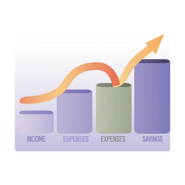 A digital flat illustration depicting a bar chart showcasing cash flow between various categories. The chart has vertical bars in shades of blue and green, representing different financial categories such as "Income," "Expenses," and "Savings." Animated arrows in vibrant colors, such as orange and yellow, are illustrated moving up and down between the bars, indicating the flow of cash in various directions. Each bar is labeled with its corresponding category name in clear, bold text. The background is a subtle gradient, enhancing the visual appeal of the chart.