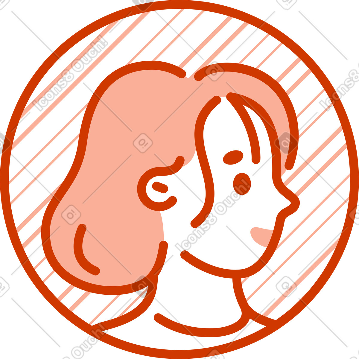 Illustration Icône d'avatar de femme vue côté orange dans le style Natty à télécharger aux formats PNG, SVG