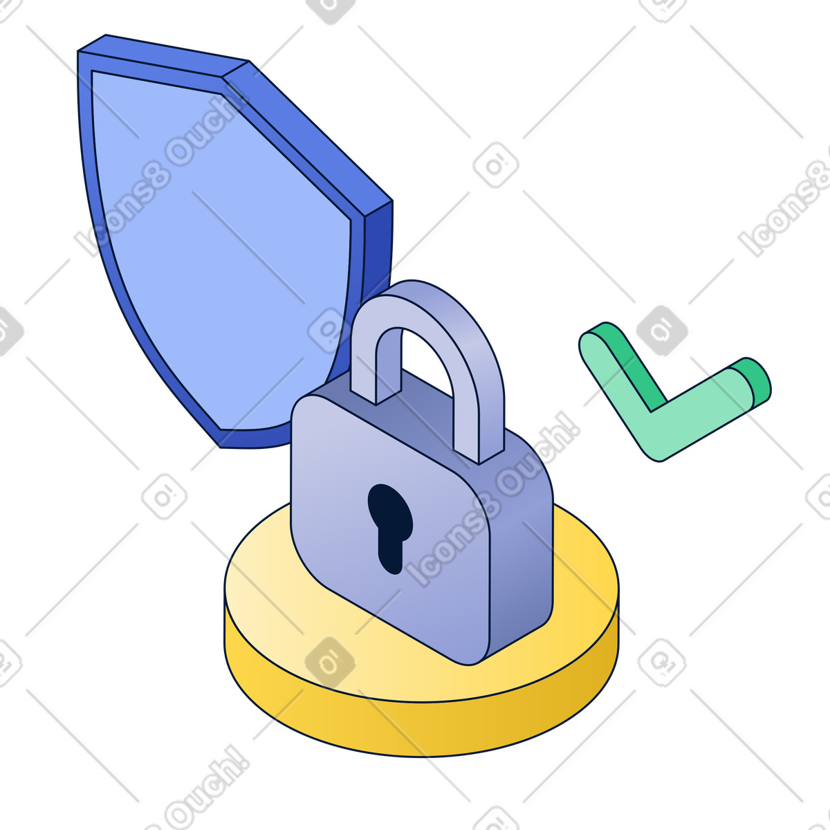 Ilustración Candado y escudo para seguridad digital en estilo Neat a descargar en PNG SVG