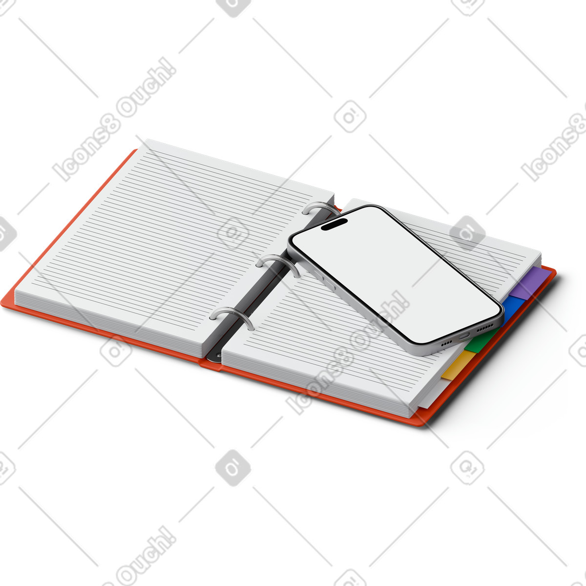 Иллюстрация Isometric view of smartphone on binder в стиле 3D Hygge — скачать в форматах PNG, SVG