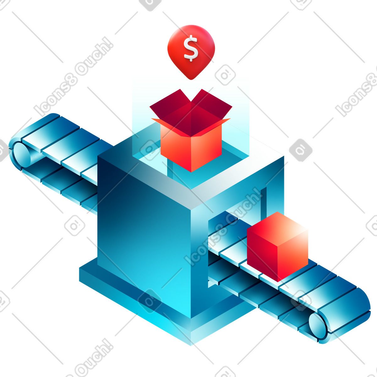 Mechanism with conveyor belt, machine packing products illustration in PNG, SVG