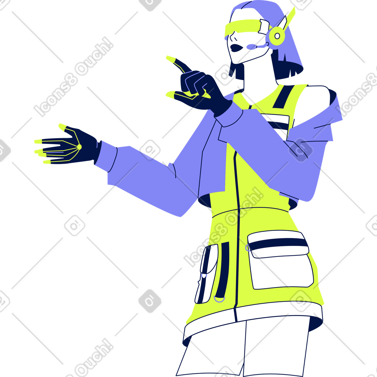 Ilustração de Mulher com óculos e fone ouvido em no estilo Glow para baixar em PNG, SVG