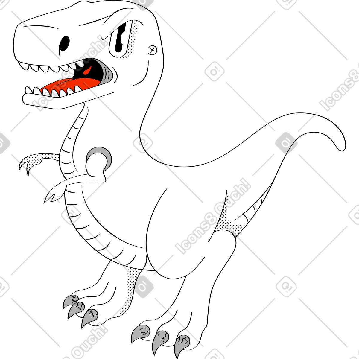 Dinosauro illustrazione animata in stile Looney scaricabile in GIF, Lottie (JSON), AE