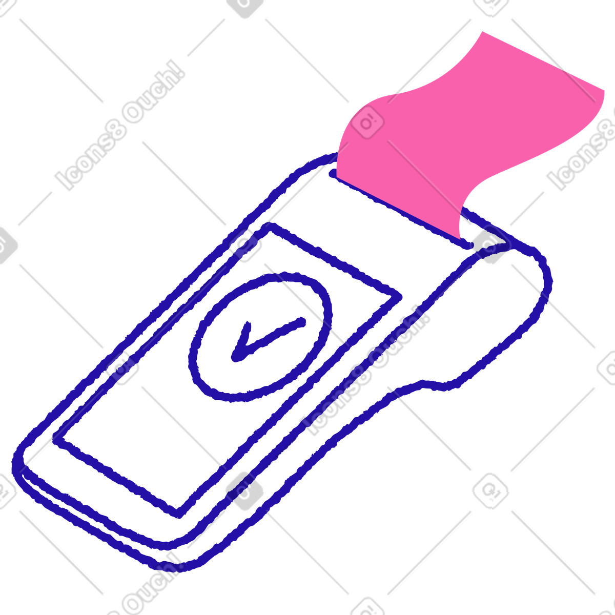 Payment terminal with receipt illustration in PNG, SVG