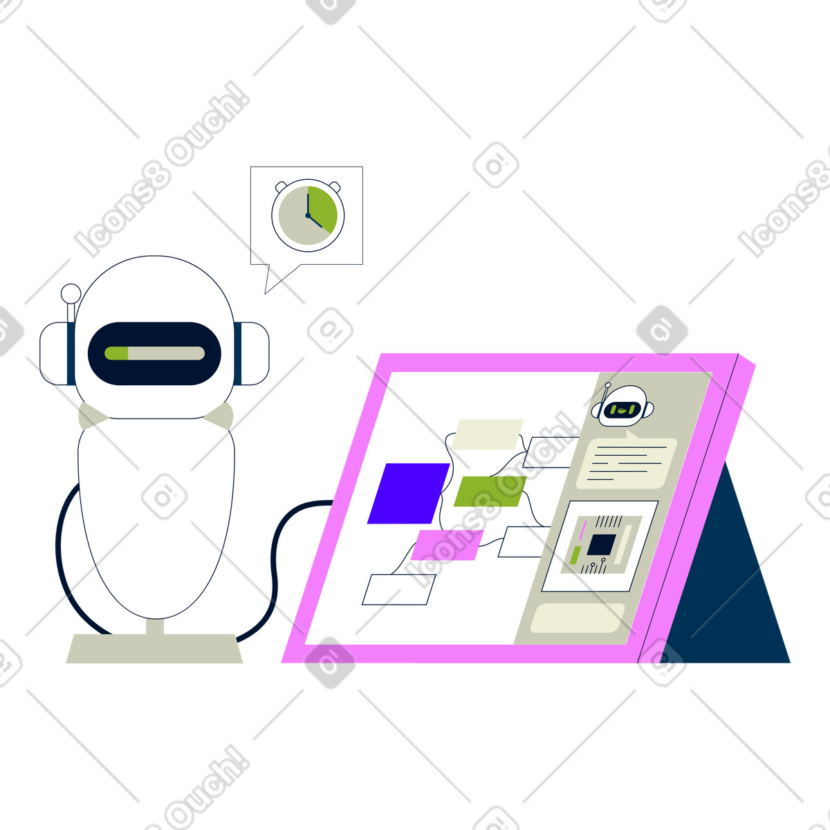 Ilustración Asistente de robot ai en programación estilo Cubes a descargar PNG y SVG