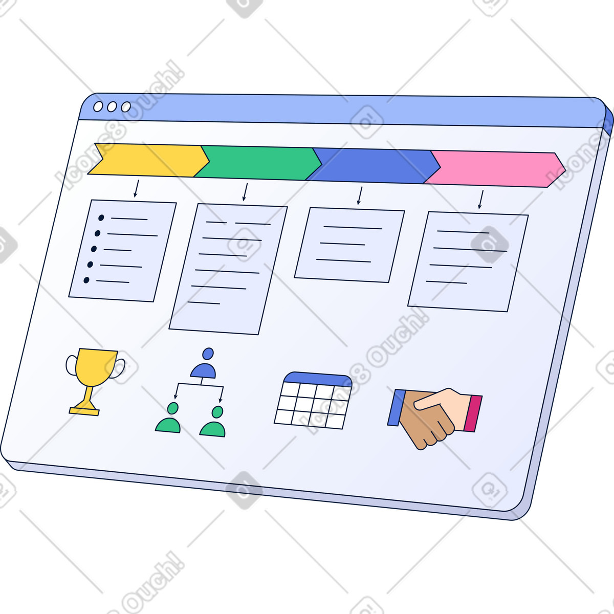 Browser window with project diagram illustration in PNG, SVG