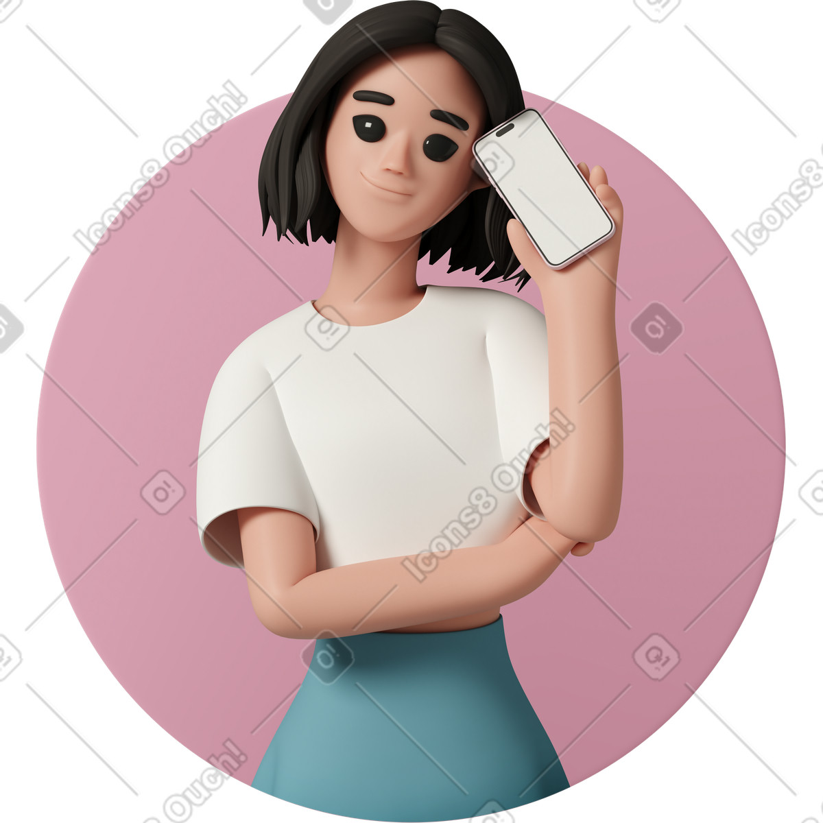 Ilustración Woman holding phone with white screen en estilo 3D Casual life a descargar en PNG y SVG