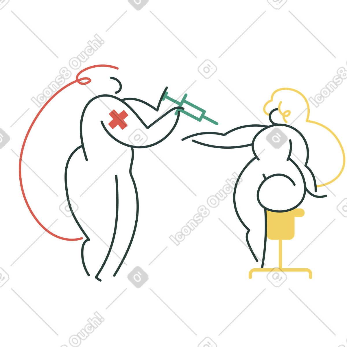 Illustration Une femme se fait vacciner dans le style Macaroni à télécharger aux formats PNG, SVG