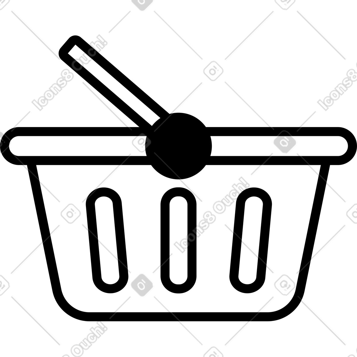 Basket shopping icon with handle and vertical stripes for retail-Illustration im Notion Line Art-Stil als Download in PNG, SVG