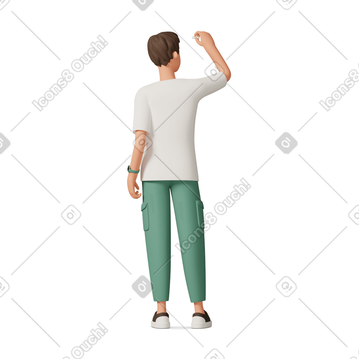 Back view of man writing with chalk illustration in 3D Casual life style download in PNG, SVG