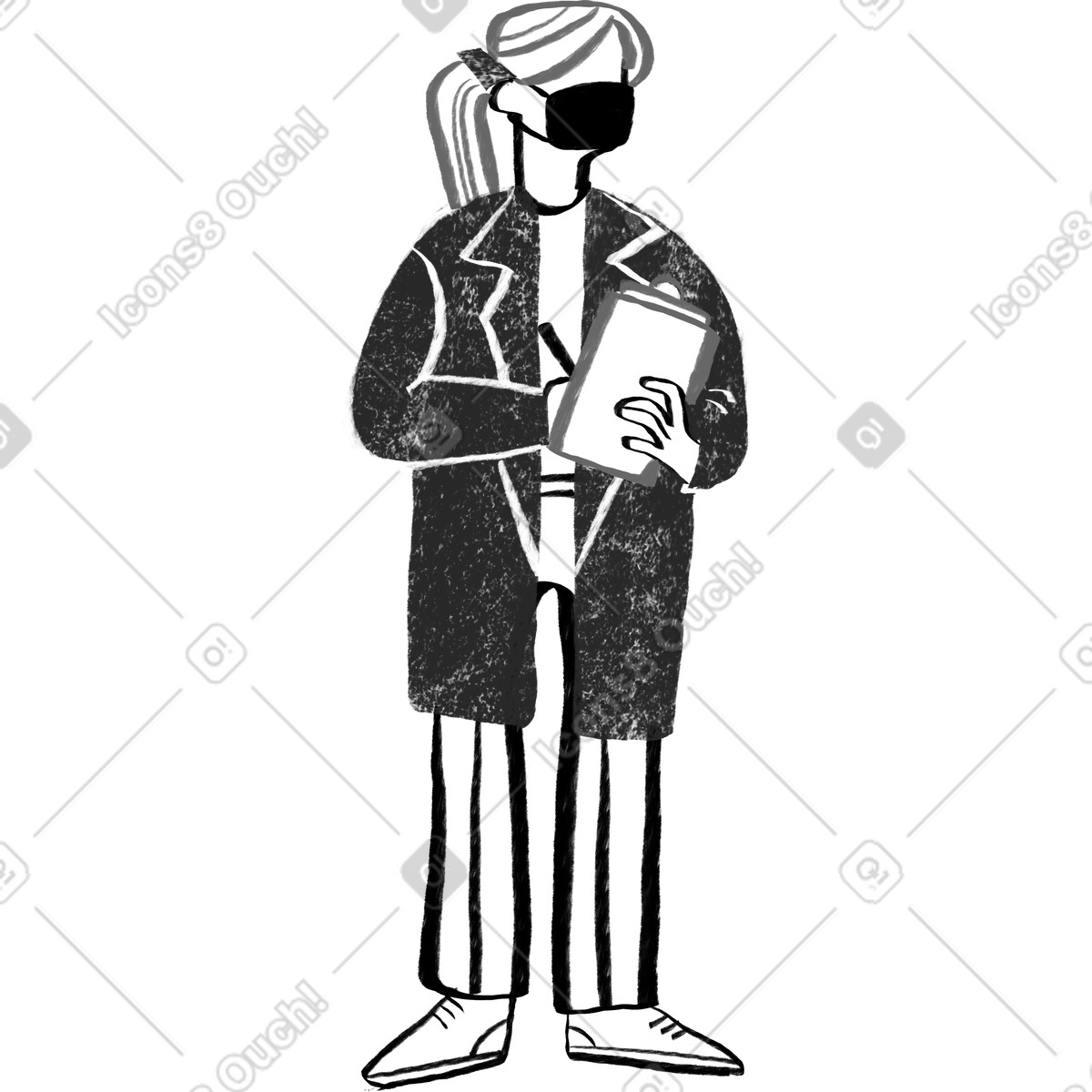 Schwarz-weiß-ärztin, die auf einem tablet schreibt-Illustration im Company-Stil als Download in PNG, SVG