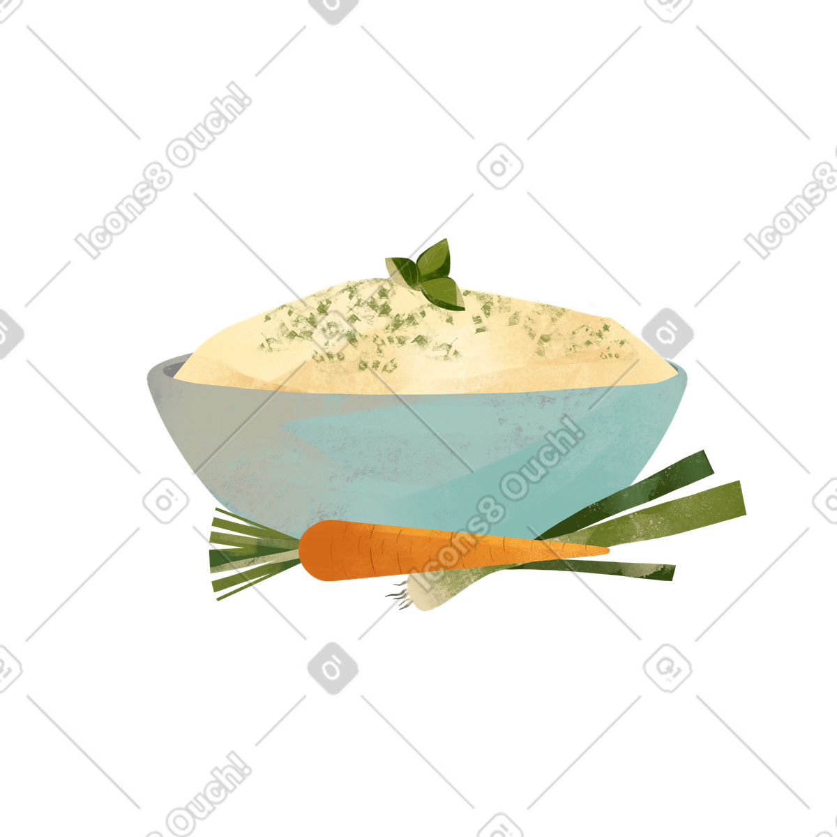 Fabulous スタイルの にんじんとネギの野菜ピューレのボウル のイラストをPNG、SVG形式でダウンロード
