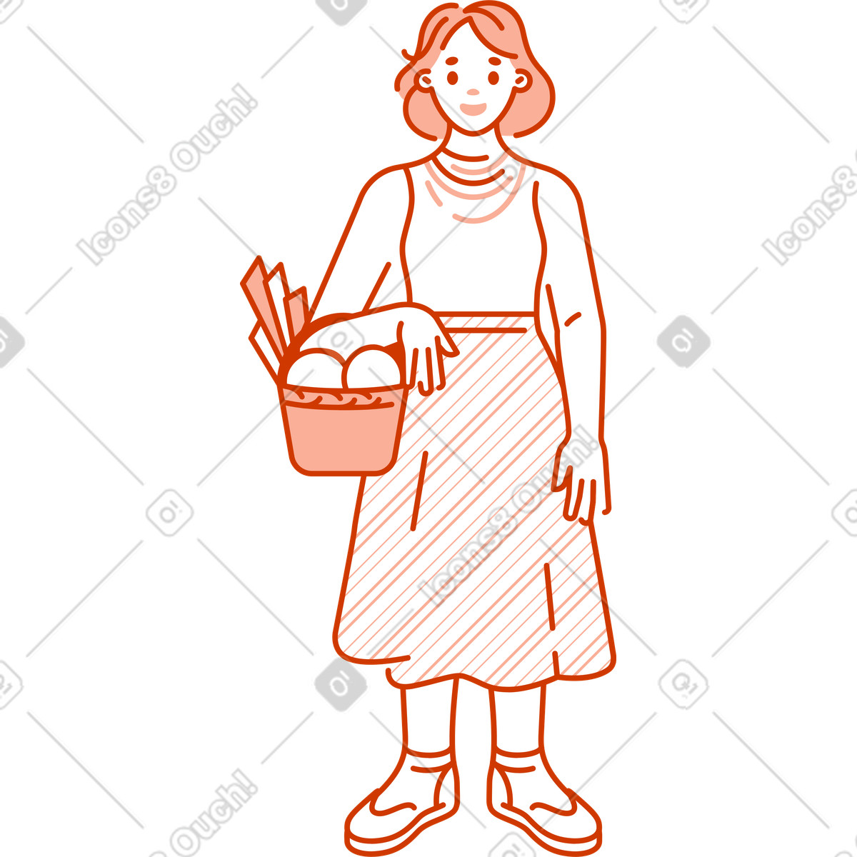 Woman with a basket of vegetables illustration in Natty style download in PNG, SVG