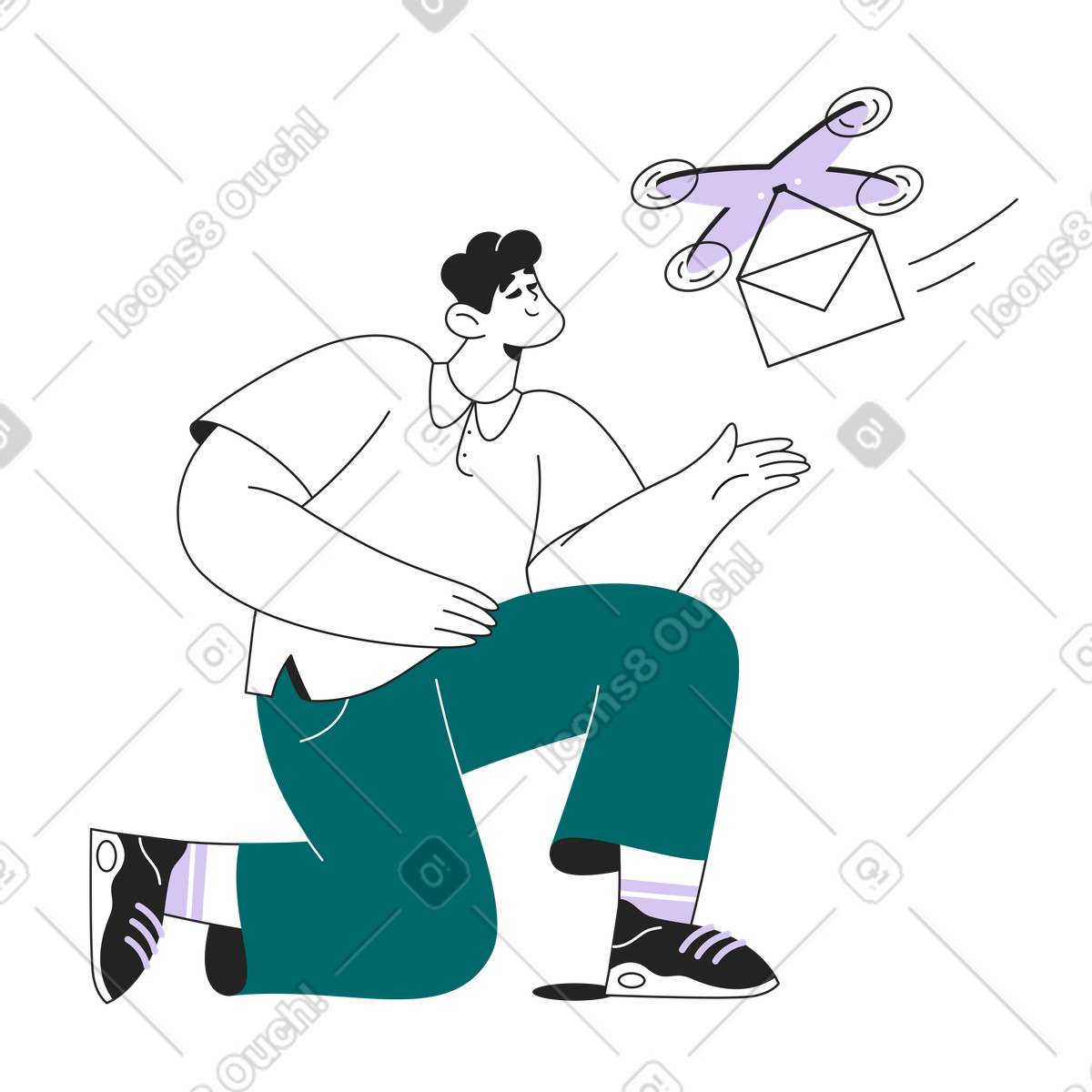Illustration Mail delivery by drone, Fast and automated shipping dans le style Sammy Line à télécharger aux formats PNG, SVG