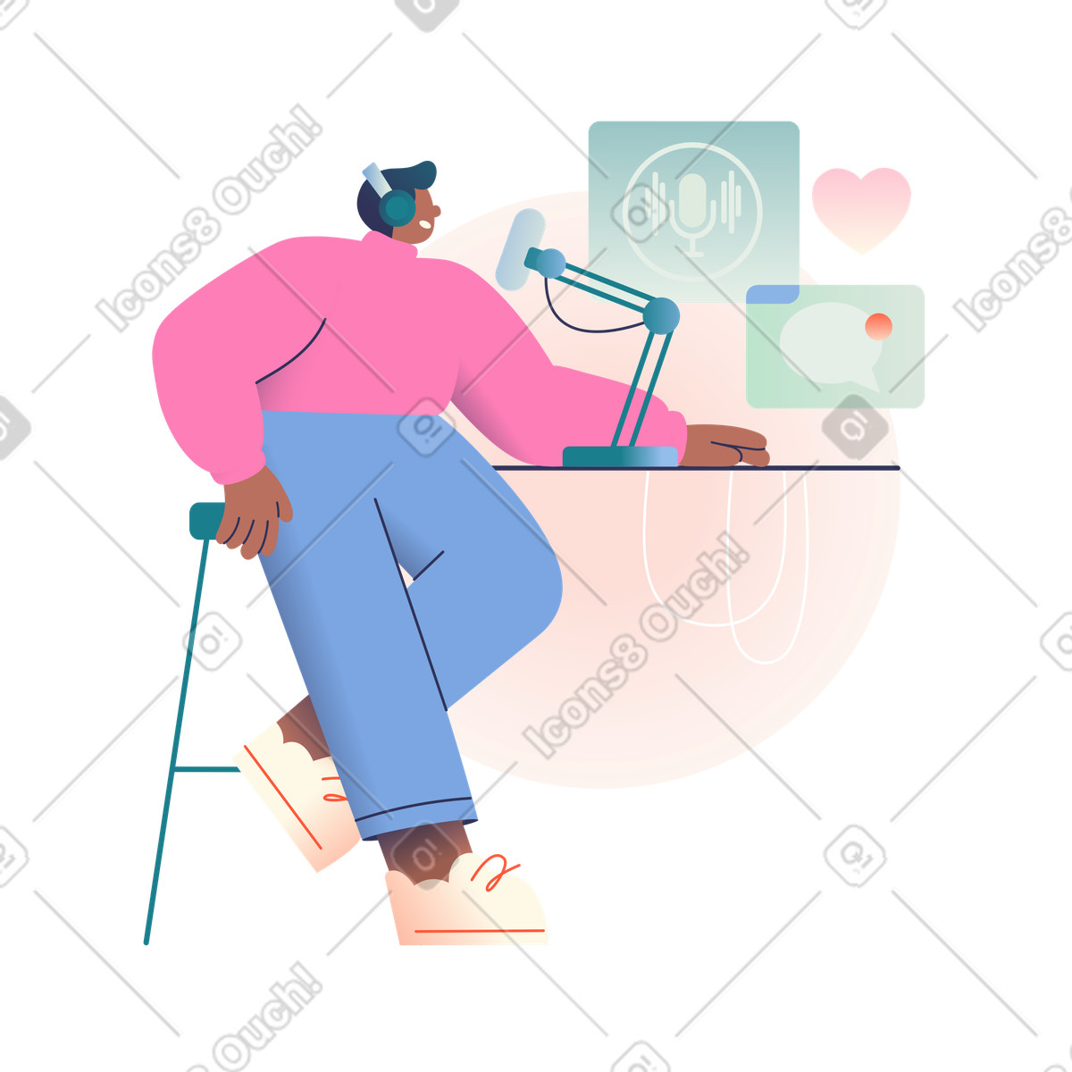 Mann hostet einen podcast-Illustration im Beam-Stil als Download in PNG, SVG