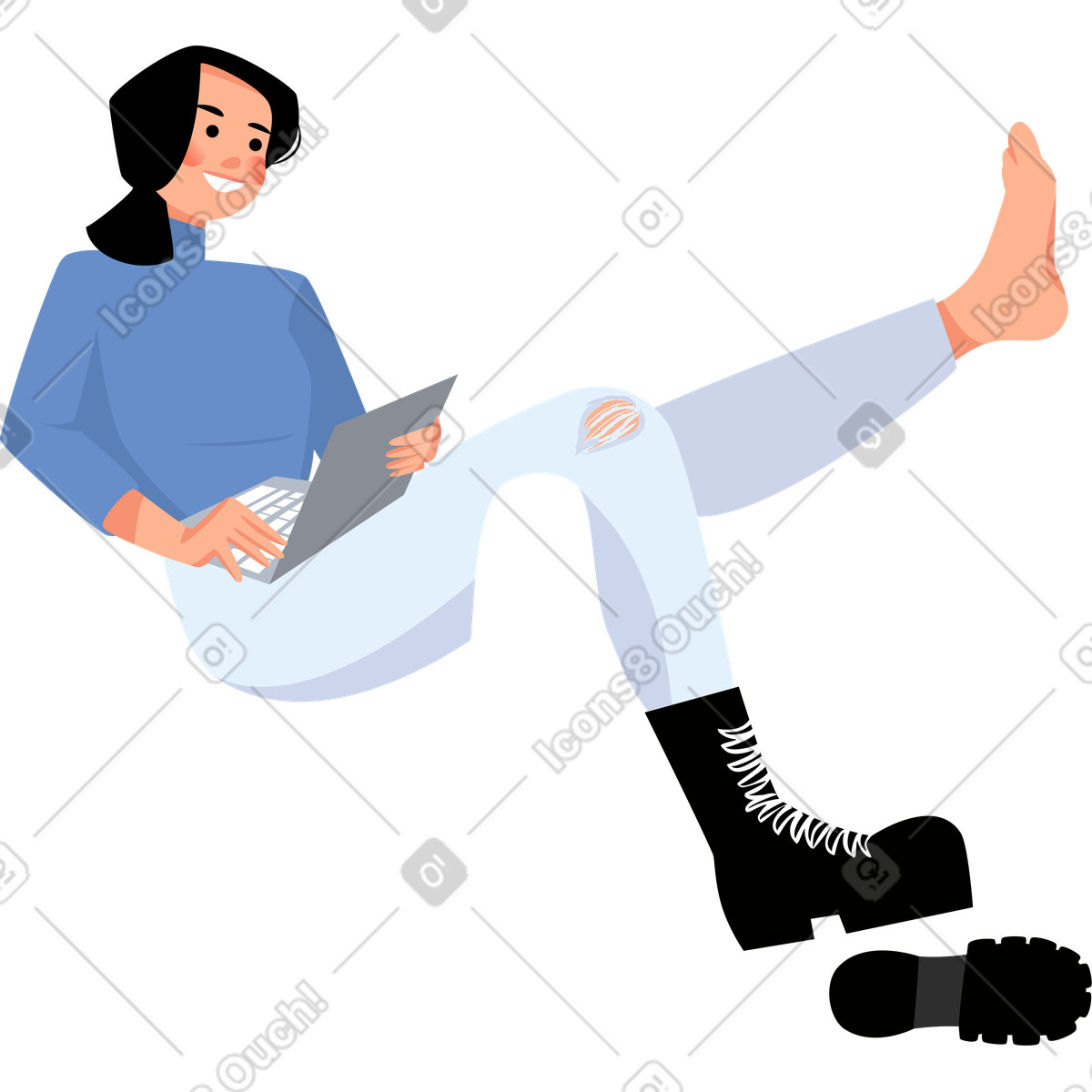 Ilustração de Woman with laptop in one shoe em no estilo Lagom para baixar em PNG, SVG