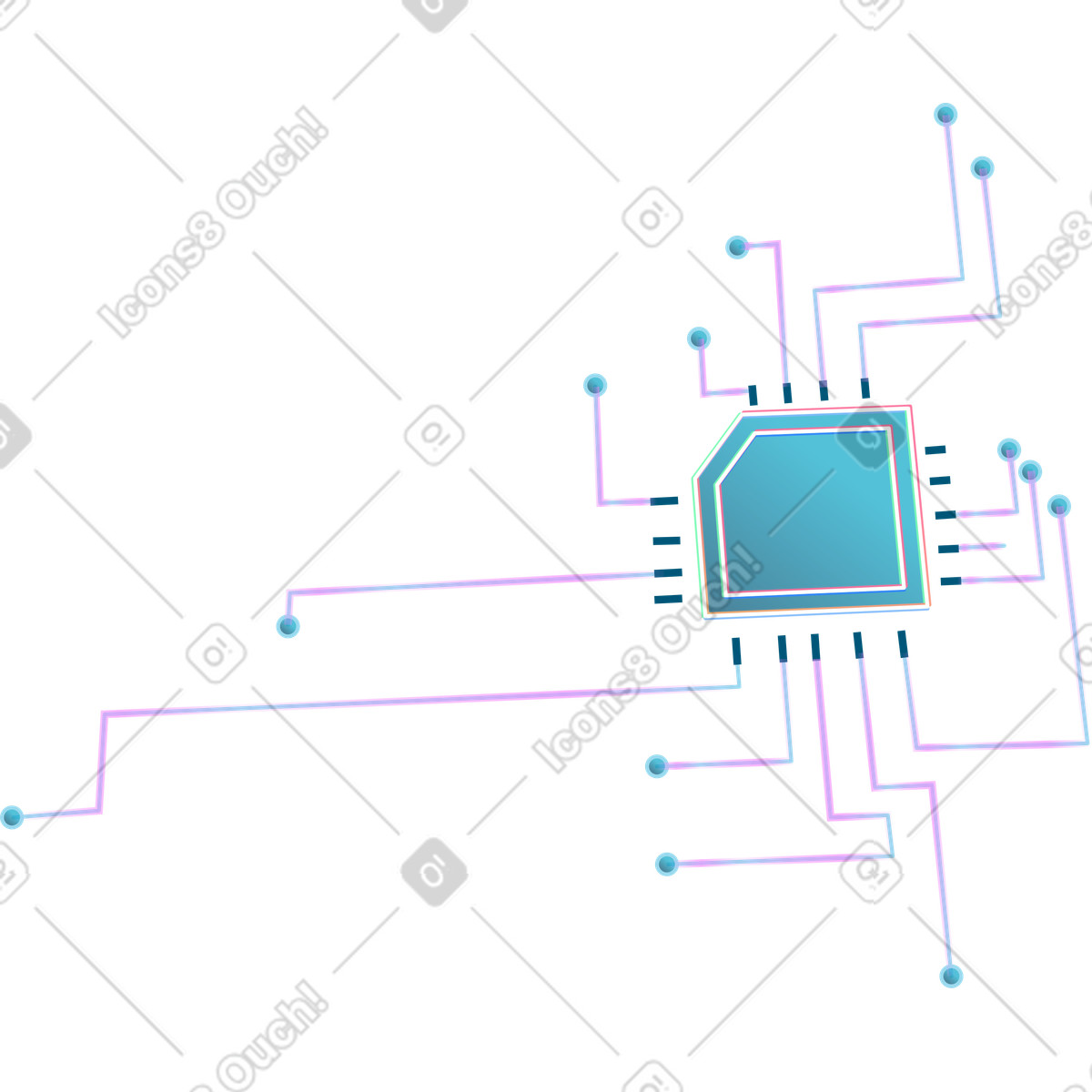 Ilustración Microchip con líneas de circuito en estilo Neon a descargar en PNG y SVG