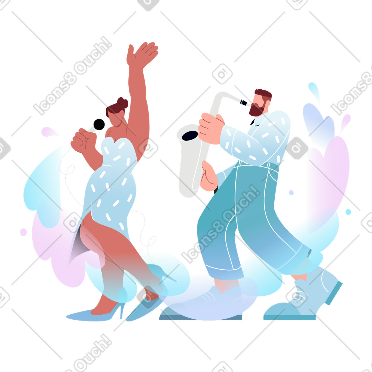 Musical performance of a saxophonist with singer illustration in Airy style download in PNG, SVG