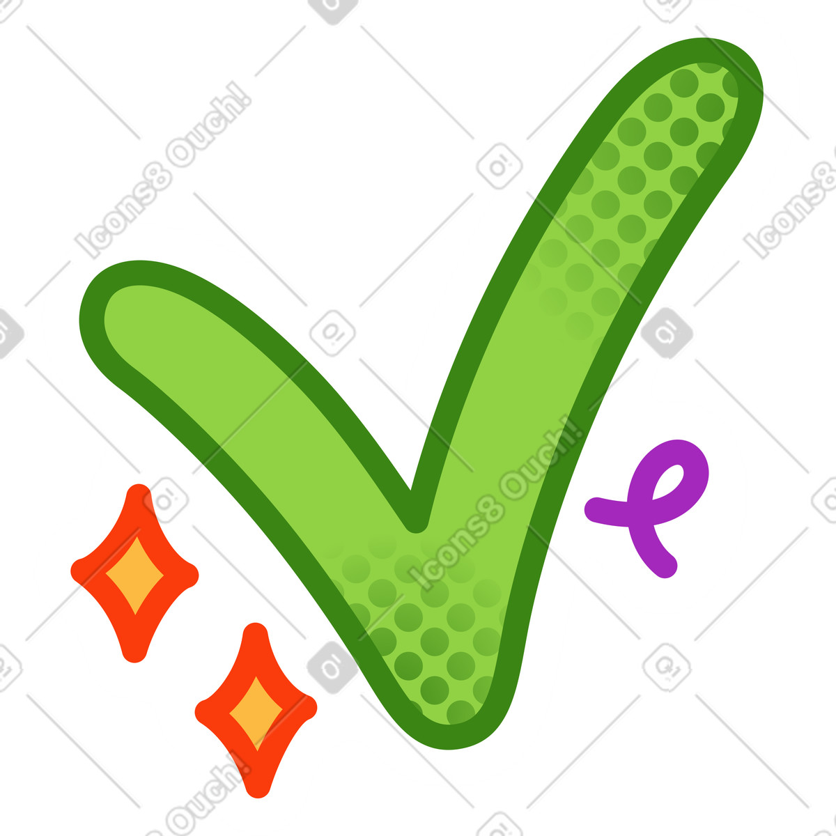 Sticker green check mark illustration in Purrfect style download in PNG, SVG