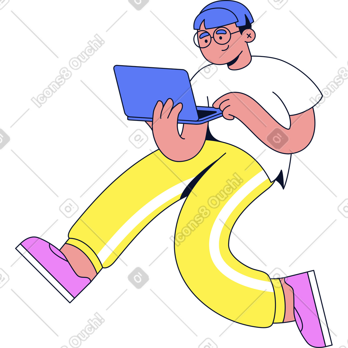 Man with laptop illustration in Flexy style download in PNG, SVG