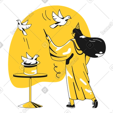 Magician performing tricks with doves PNG, SVG