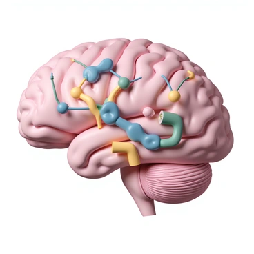 A side view of a brain with neurons connected to illustrated muscles