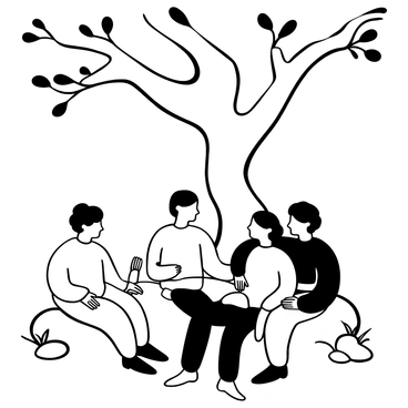 Job's friends sitting around him under a tree, offering consolation
