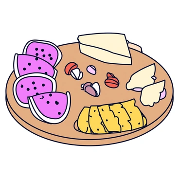 A wooden charcuterie board is arranged with a variety of items. On one side, there are slices of bright pink grapefruit, each piece glistening with freshness. Next to the grapefruit, there are several wedges of creamy cheese, their surfaces smooth and slightly glossy. Scattered around are small clusters of mixed nuts, including almonds and walnuts, providing a textural contrast. Finally, there are neatly arranged rectangular crackers, golden-brown in color, creating a base for the other items. The entire setup is visually balanced and inviting.