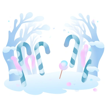 A whimsical forest of giant candy canes in a snowy wonderland