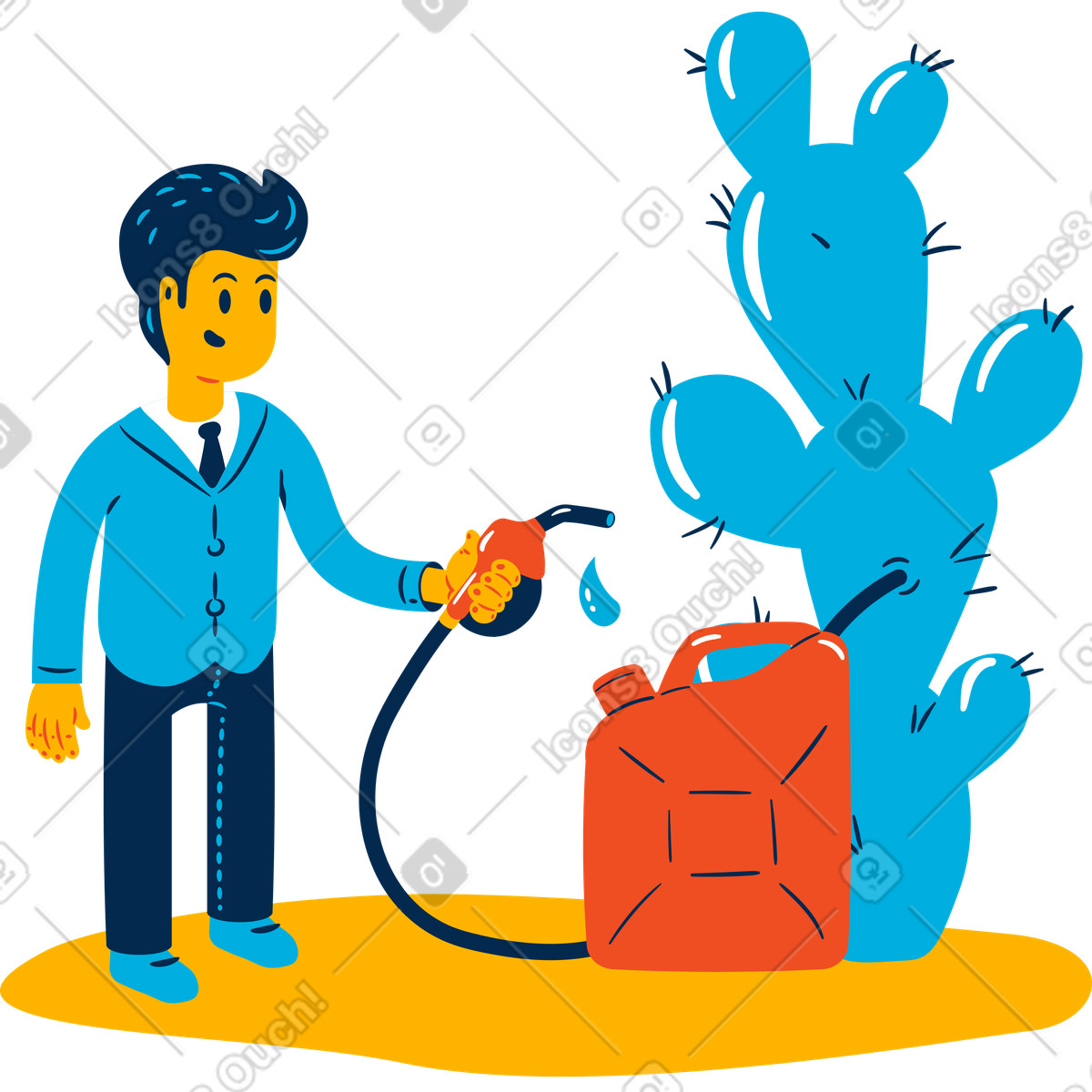 Uomo che produce biocarburante dal cactus illustrazione in stile Flame scarica in PNG, SVG