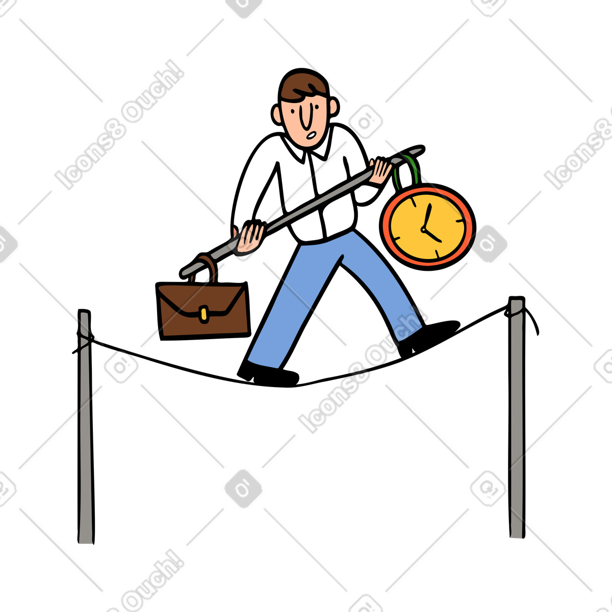 Illustration Un homme qui marche sur une corde, conciliant travail et vie privée dans le style Comic à télécharger aux formats PNG, SVG