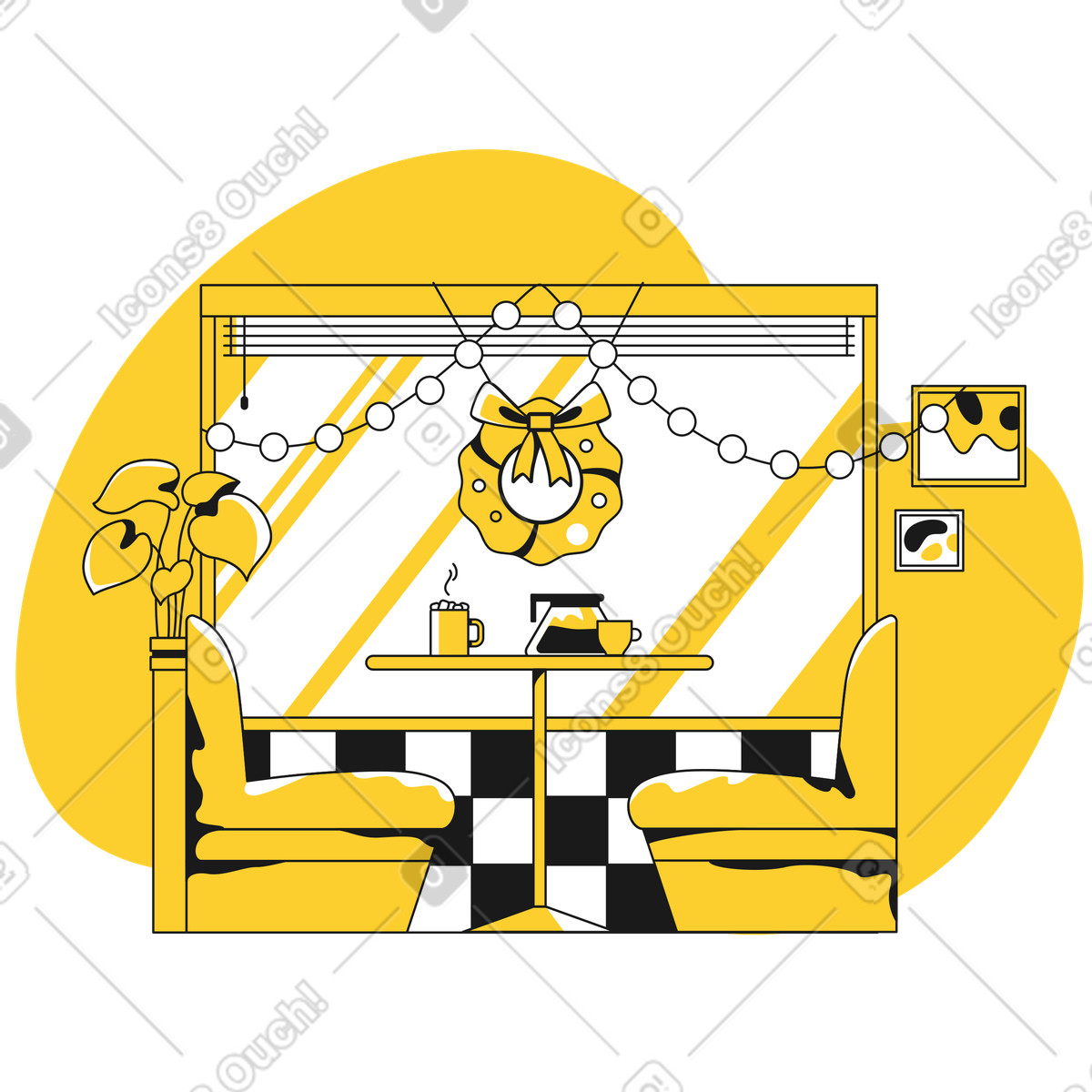 Ilustração de Interior do restaurante jantar natal em no estilo Taxi para baixar em PNG, SVG