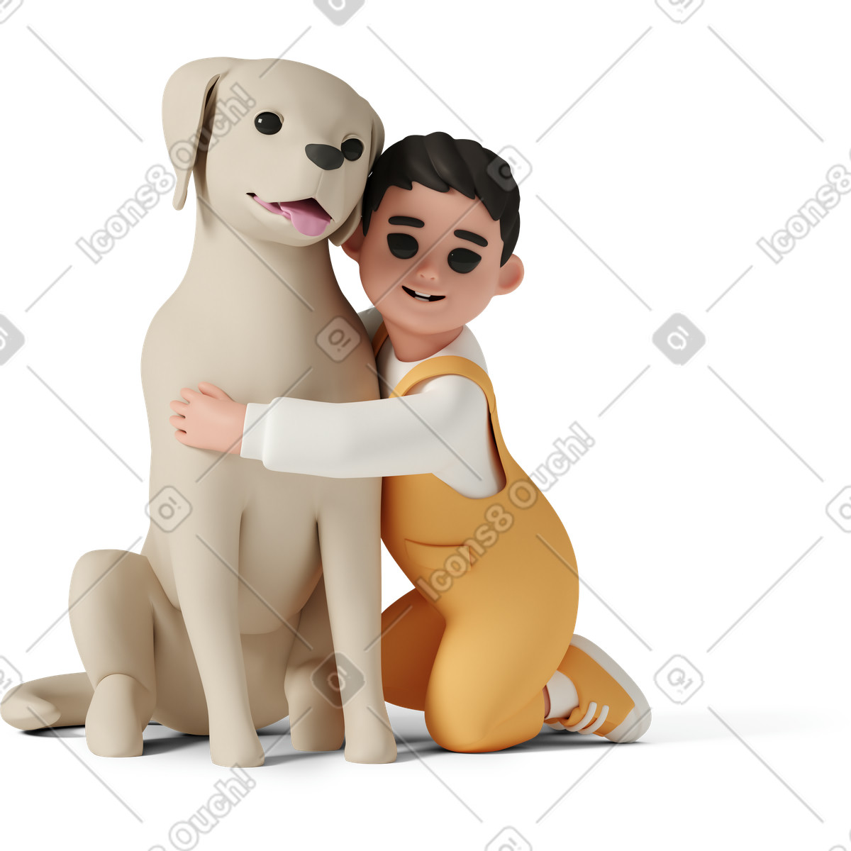 3D Casual life 스타일의 Child hugging friendly dog, kids pet care and animal love 일러스트레이션 PNG, SVG 다운로드