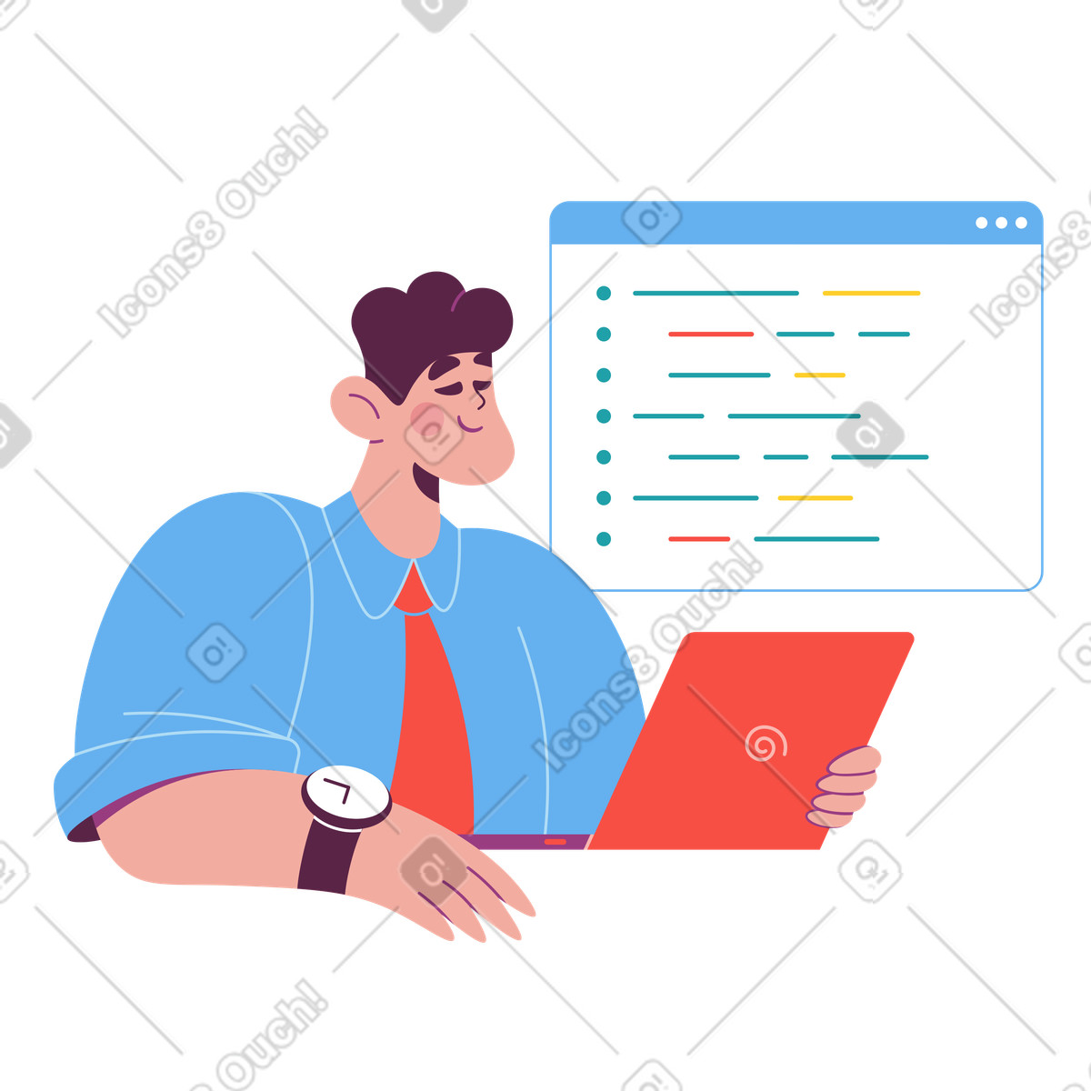 Developer writing code on laptop, computer programming task illustration in PNG, SVG