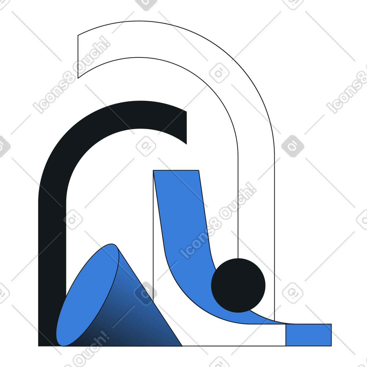 Abstract arches and geometric shapes, Contemporary minimalist background illustration in Midnight style download in PNG, SVG