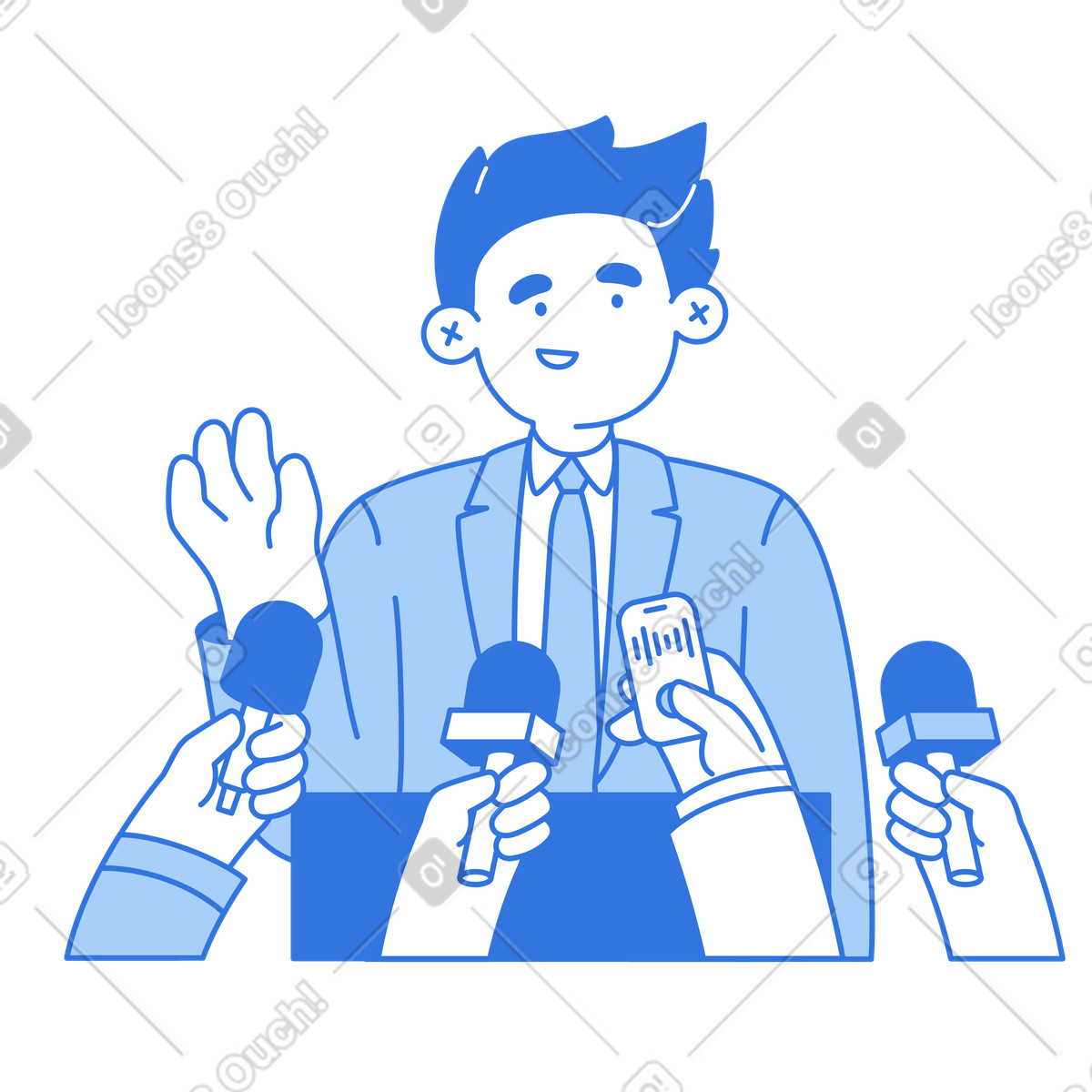 Ilustración Conferencia de prensa y oratoria en estilo Sky a descargar en PNG SVG