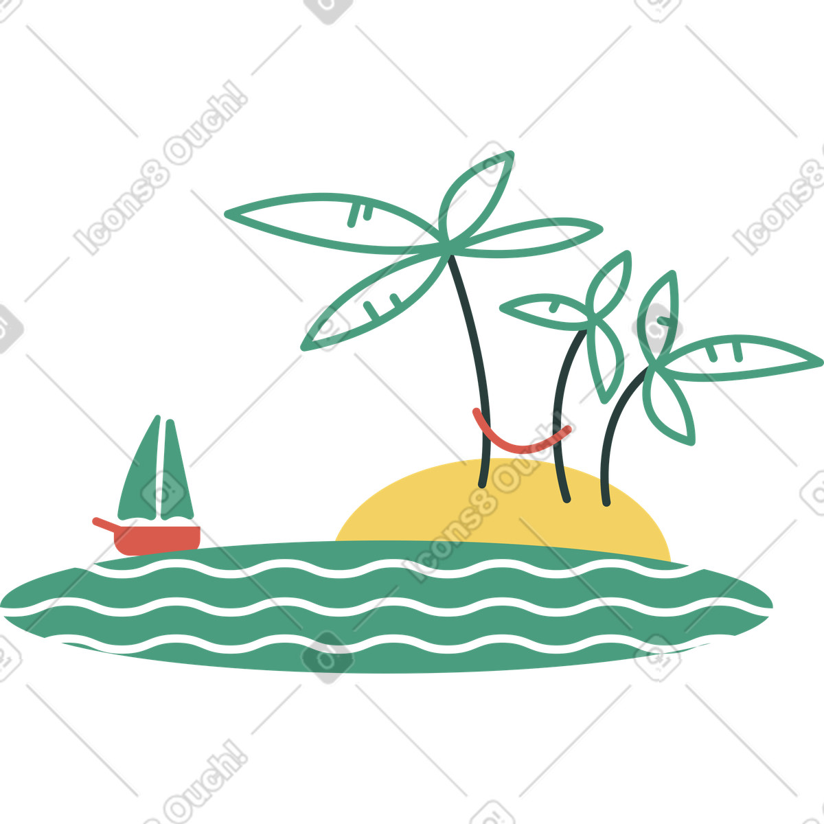 Strand-Illustration im Macaroni-Stil als Download in PNG, SVG