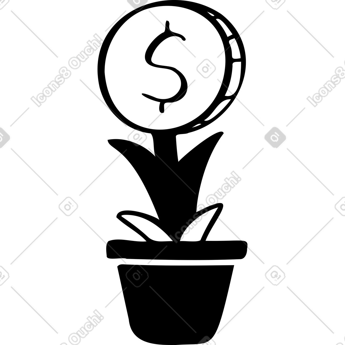 Illustration Pièce de monnaie poussant dans un pot fleur le style Journal à télécharger aux formats PNG, SVG